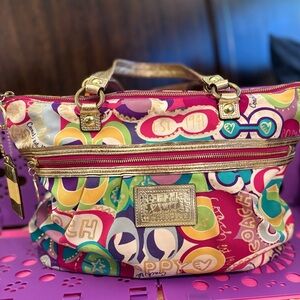 Coach Poppy Multicolor Shoulder Bag with Gold Accents vintage